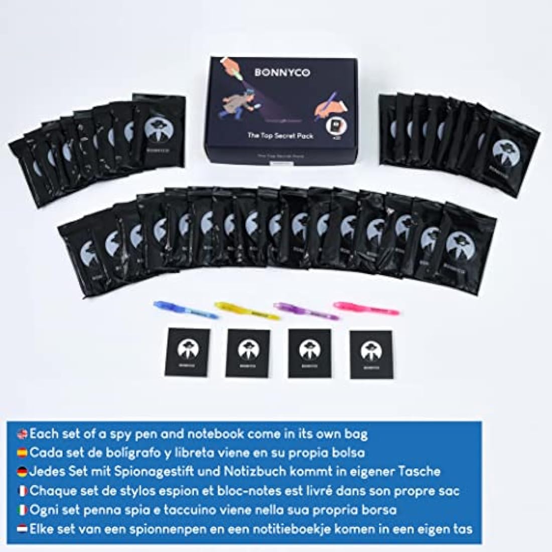 BONNYCO Invisible Ink Pen and Notebook Pack of 32 Party Bag Fillers for Kids, Party Favours Boys and Girls, Pinata Toys, Birthday Stocking Fillers Kids, Classroom Prizes for School, Children Gifts