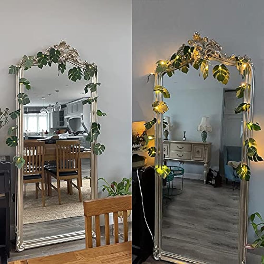 Monstera Leaf String Lights 2 Pack, 20 LED Tropical Artificial Rattan Palm Leaves Wall Hanging Vine Leaf, Summer Decoration for Outdoor Indoor Hawaiian Luau Party Jungle Beach Theme Party Decorations