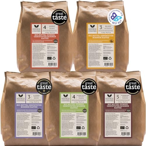 Organic Coffee Beans - Single Origin, Award Winning Medium & Dark Roast Gift Set by Source Climate Change - Ethically Sourced, Traceable & Freshly Roasted Taste Collection, 4 x 500g Coffee Bags