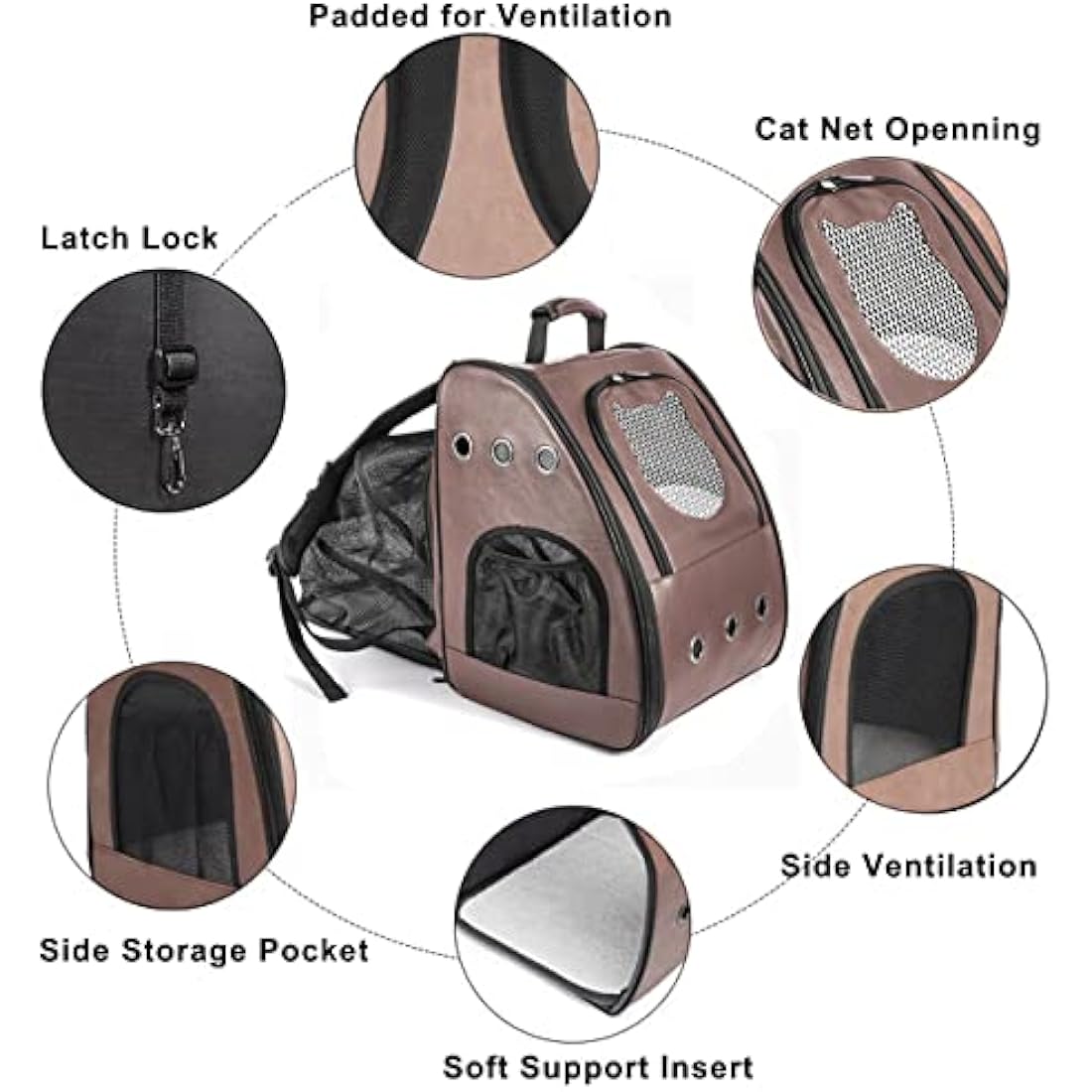 Large Cat Backpack, Fits Large Fat Cat up to 9kgs (20 lbs), Leather Cat Carrier Backpack, Airline Approved Cat Travel Vented Backpack Carrier