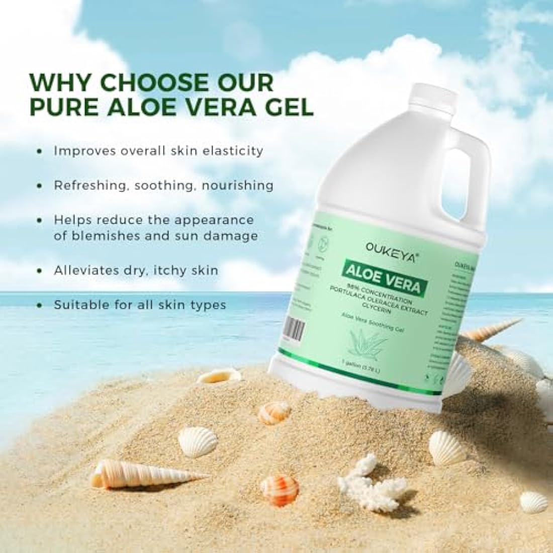 OUKEYA 98% Organic Aloe Vera Gel with 2% Niacinamide, Soothing, Hydrating & Repairing for Face, Body & Hair, After Sunburn Relief, Acne Treatment, Skin Tone Improvement, Anti-Inflammatory, 3785ML