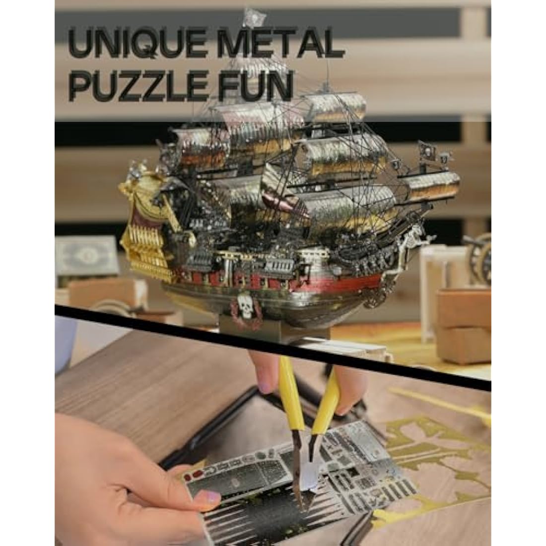 Piececool Metal 3D Puzzle Queen Anne's Revenge with Tool, Pirate Ship Model Kits for Adults to Build, 304 Stainless Steel, Assembly is required, Difficulty level 5