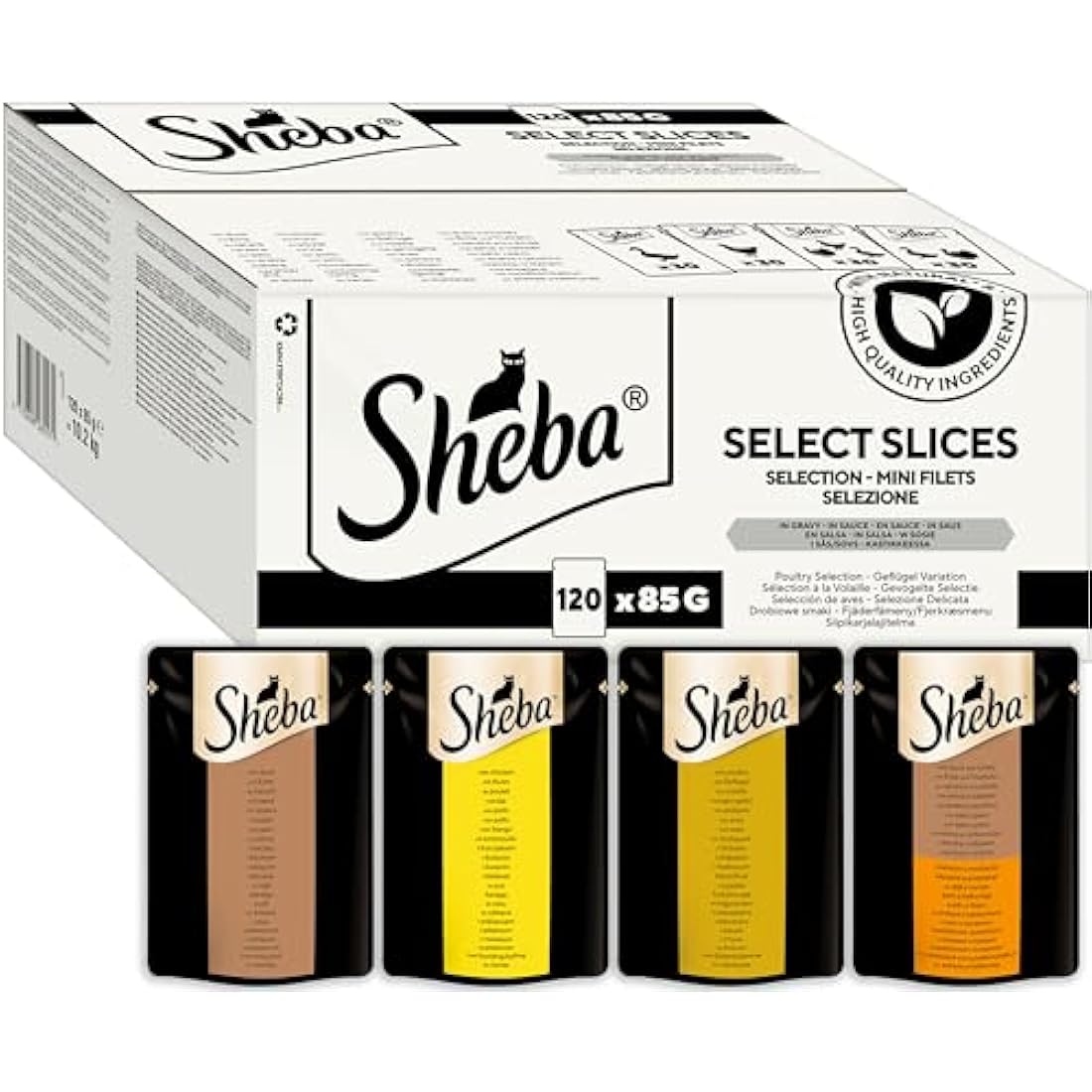 Sheba Select Slices Cat Food Pouch for Adult Cats with Duck, Turkey, Chicken and Poultry in Gravy 120x85g