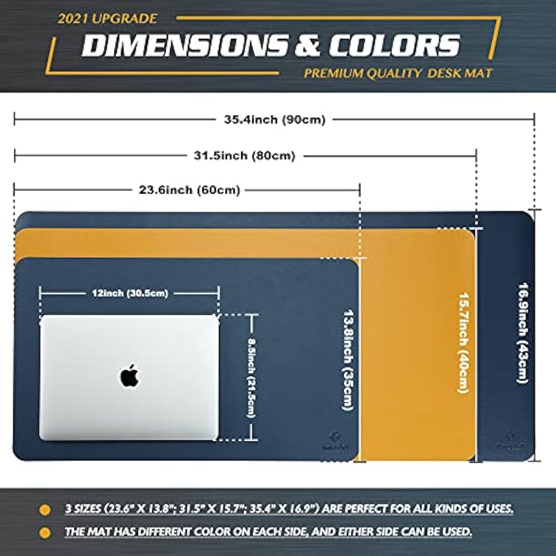 K KNODEL Large Office Leather Desk Mat, Mouse and Keyboard Pad, Computer and Laptop Mat, Desktop Protector and Cover, Writing Pad and Blotter (80x40cm, Dark Blue)