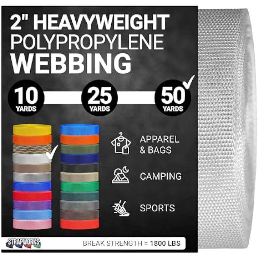 Strapworks Heavyweight Polypropylene Webbing Heavy Duty Poly Strapping Outdoor DIY Gear Repair 2 Inch
