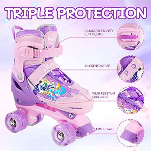 Runcinds Adjustable Kids Roller Skates for Girls Kids, Toddler Roller Skates for Beginners with Light Up Wheels Outdoor Indoor