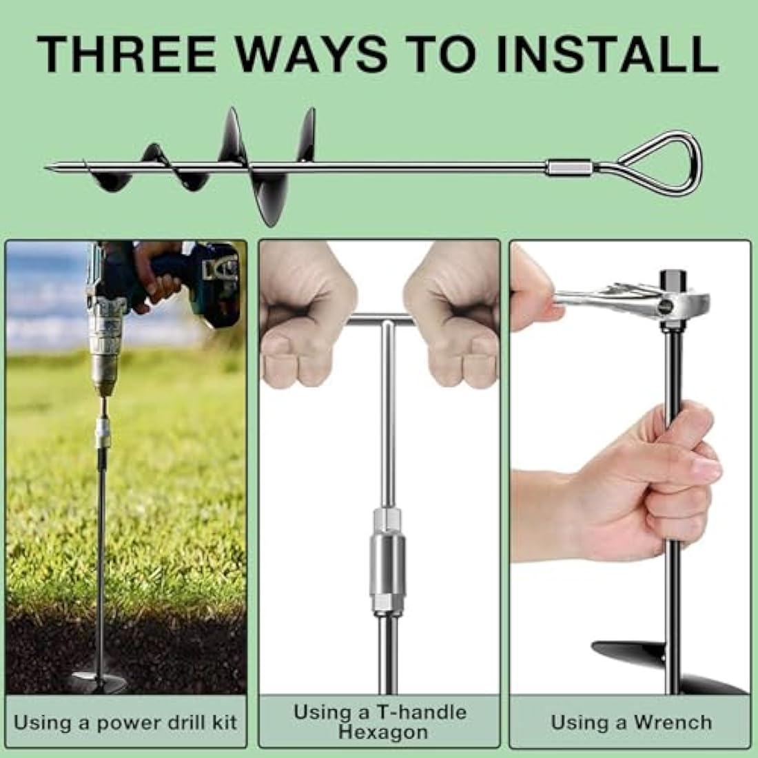 Tent Pegs 6 Pack, Metal Heavy Duty Ground Anchor (45cm Tall) Screw in Trampolines Spike Swing Set, Dog Carport, Canopy Stakes Kit, Mobile Home Anchors