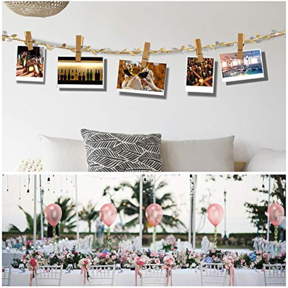 Artificial Vines Fake Hanging Leaf Plant Ribbons for DIY Crafts and Party Wedding Home Garden Decoration 3 Rolls (Gold/Silver/Green