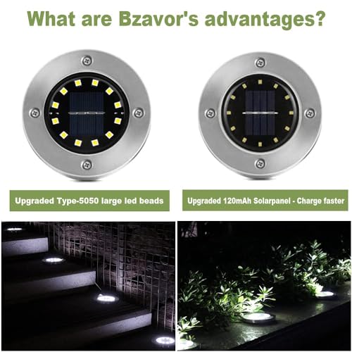 Bzavor 12 Solar Floor Lights Outdoor 12 LEDs Solar Lights with Upgrade Solar Panel Garden Light Solar Lamp Solar Spotlight Decoration for Lawn,