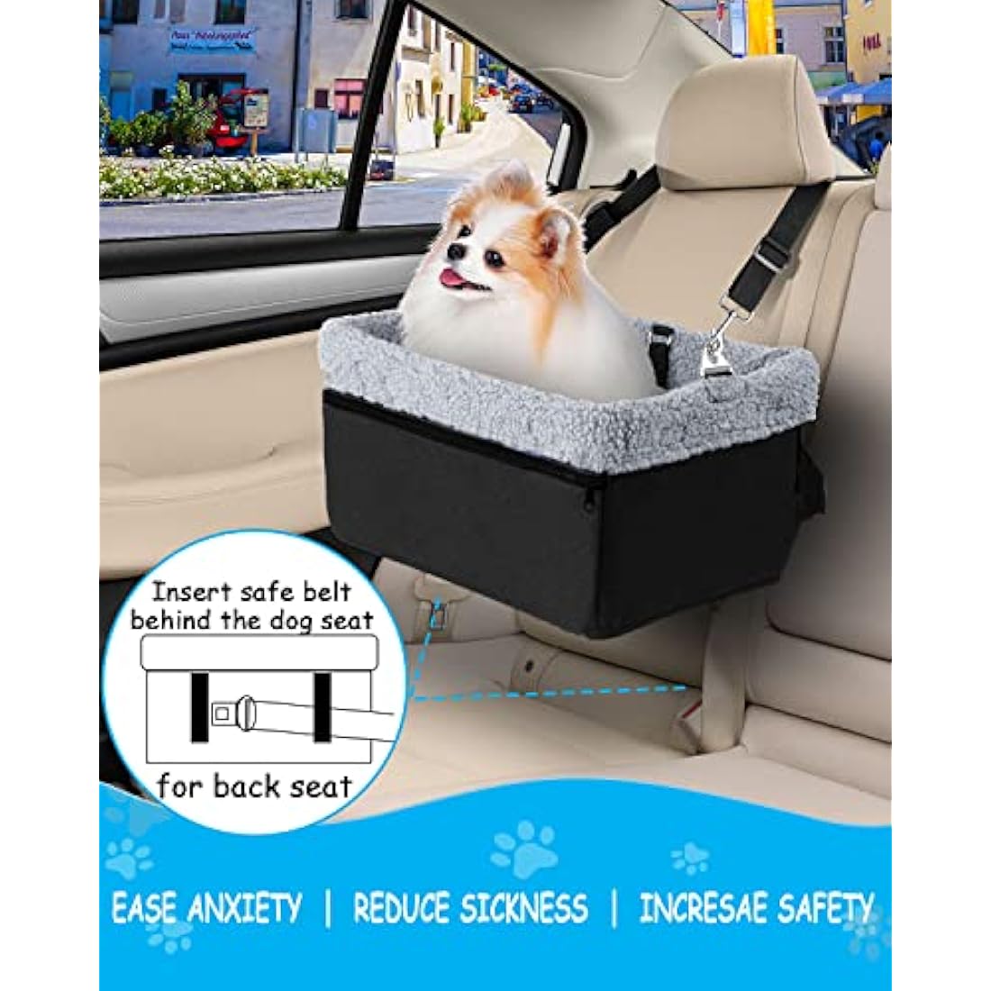 UNICITII Dog Car Seats for Small Dogs-Elevated Pet Dog Booster Seat for Dog,Raised Dog Lookout Car seat w/Clip-On Safety Leash Adjustable Pet Travel Seat, Black-9kg (BGUN-PS002c)