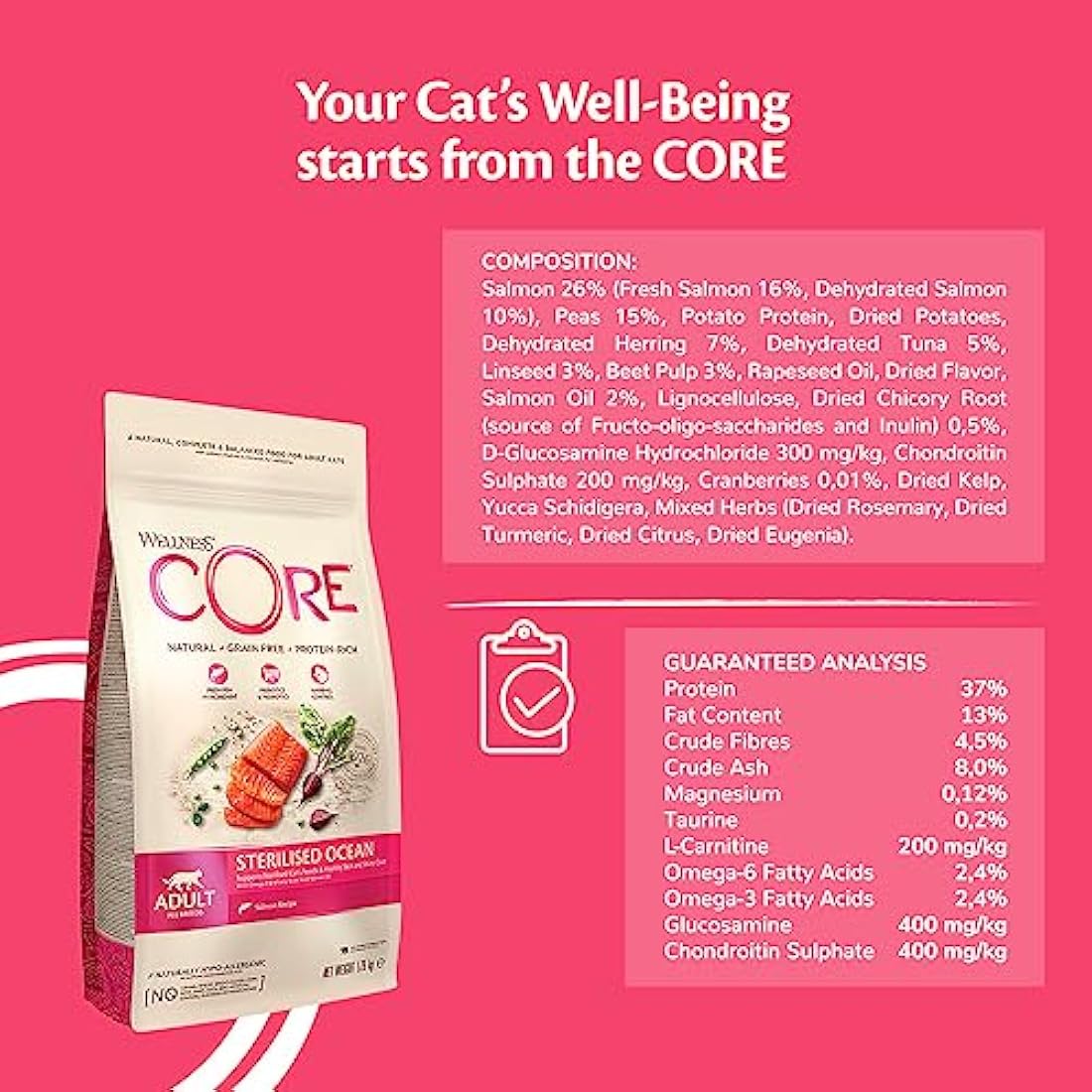 Wellness CORE Sterilised Ocean, 300g, Salmon, Dry Cat Food for Sterilised / Indoor Cats, Grain-Free, High Fish Content, Protein-Rich, Supports Healthy Skin & Shiny Coat