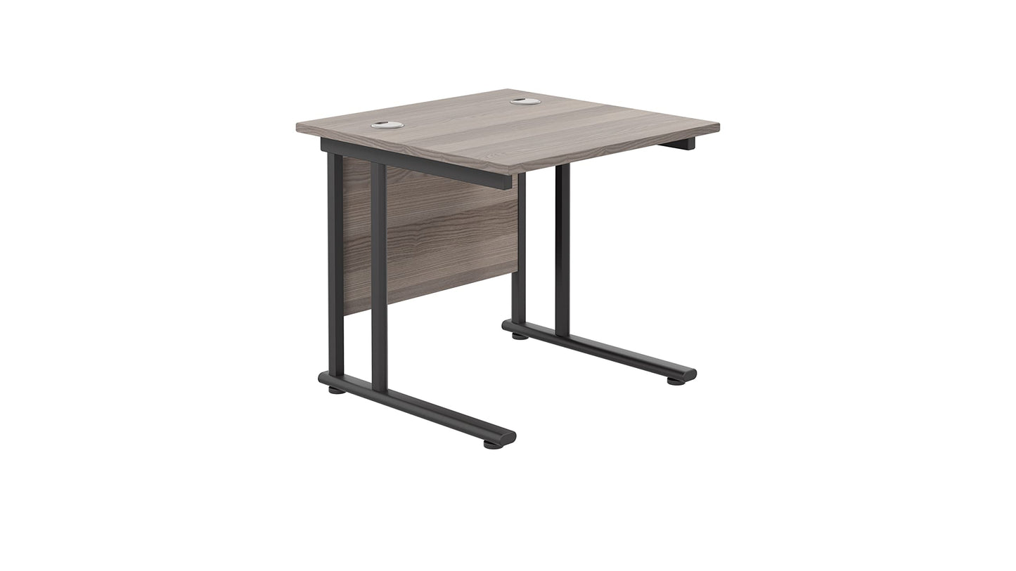 Office Hippo Heavy Duty Rectangular Cantilever Office Desk, Grey Oak Top/Black Frame, 80 x 80 cm