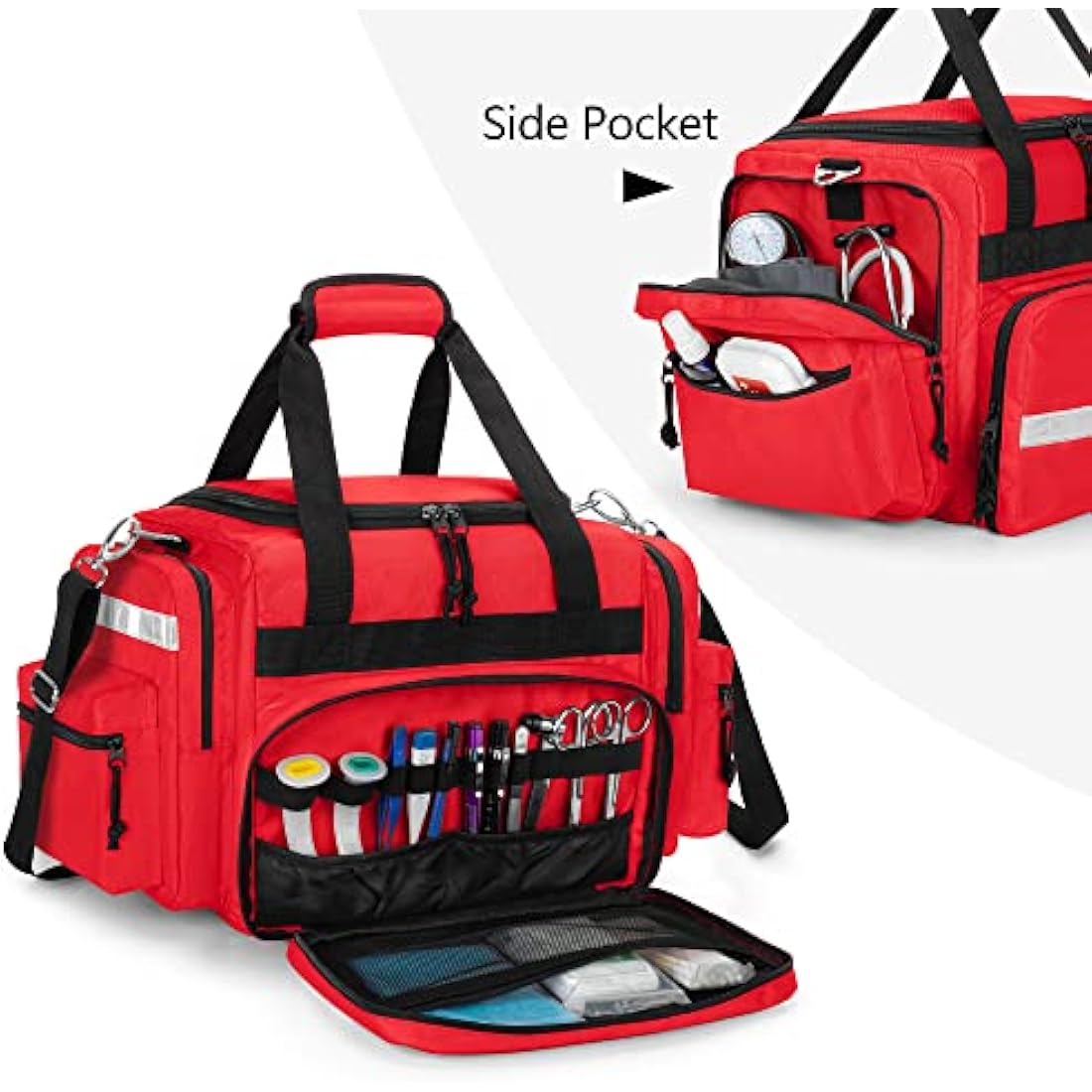 Damero Emergency Bag Empty, Large Medical Trauma Bag, Professional First Responder Bag with Multiple Pockets for Medical Supplies, Red