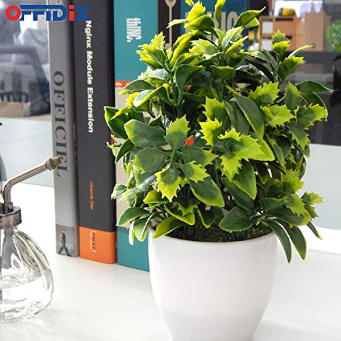 OFFIDIX Potted Artificial Plants Faux Plastic Plants with Pots ini Plastic Eucalyptus Plants for Home Office Decoration