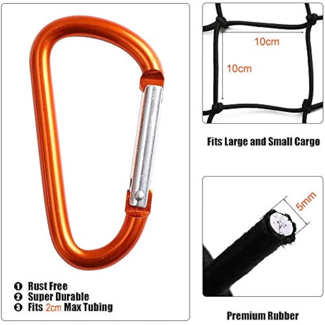 CZC AUTO Bungee Cargo Net 122x183cm Truck Bed Net Stretches to 244x366cm for Pickup Trailer RV SUV Boat | 10cm x 10cm Mesh Net Hold Small and Large |12 Tangle Free Carabiners | Super Duty