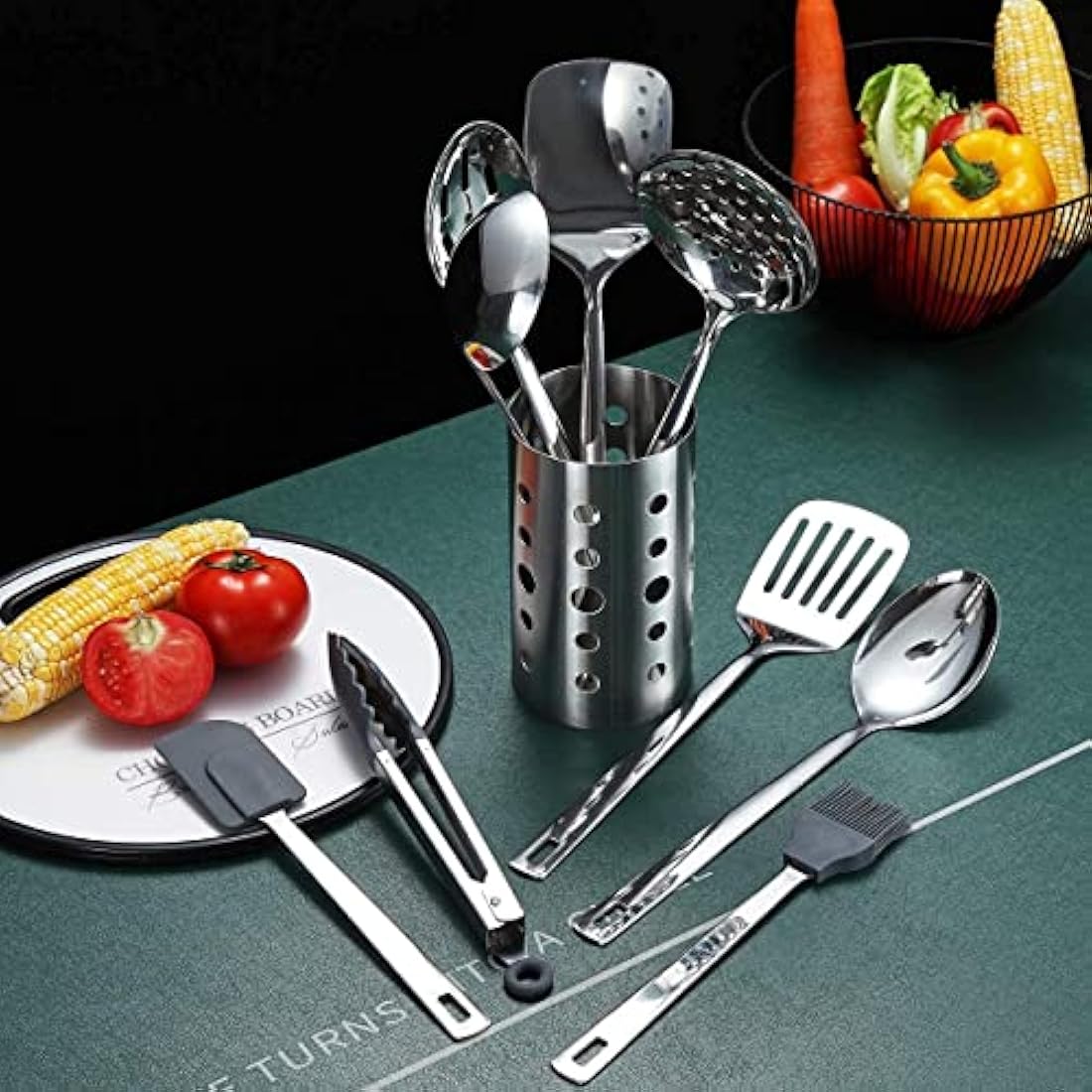 Berglander Stainless Steel Cooking Utensils Set, 13 Pieces Kitchen Utensils Set, Kitchen Tools Set with Utensil Holder Non-Stick and Heat Resistant,Dishwasher Safe, Easy to Clean (13 Packs)