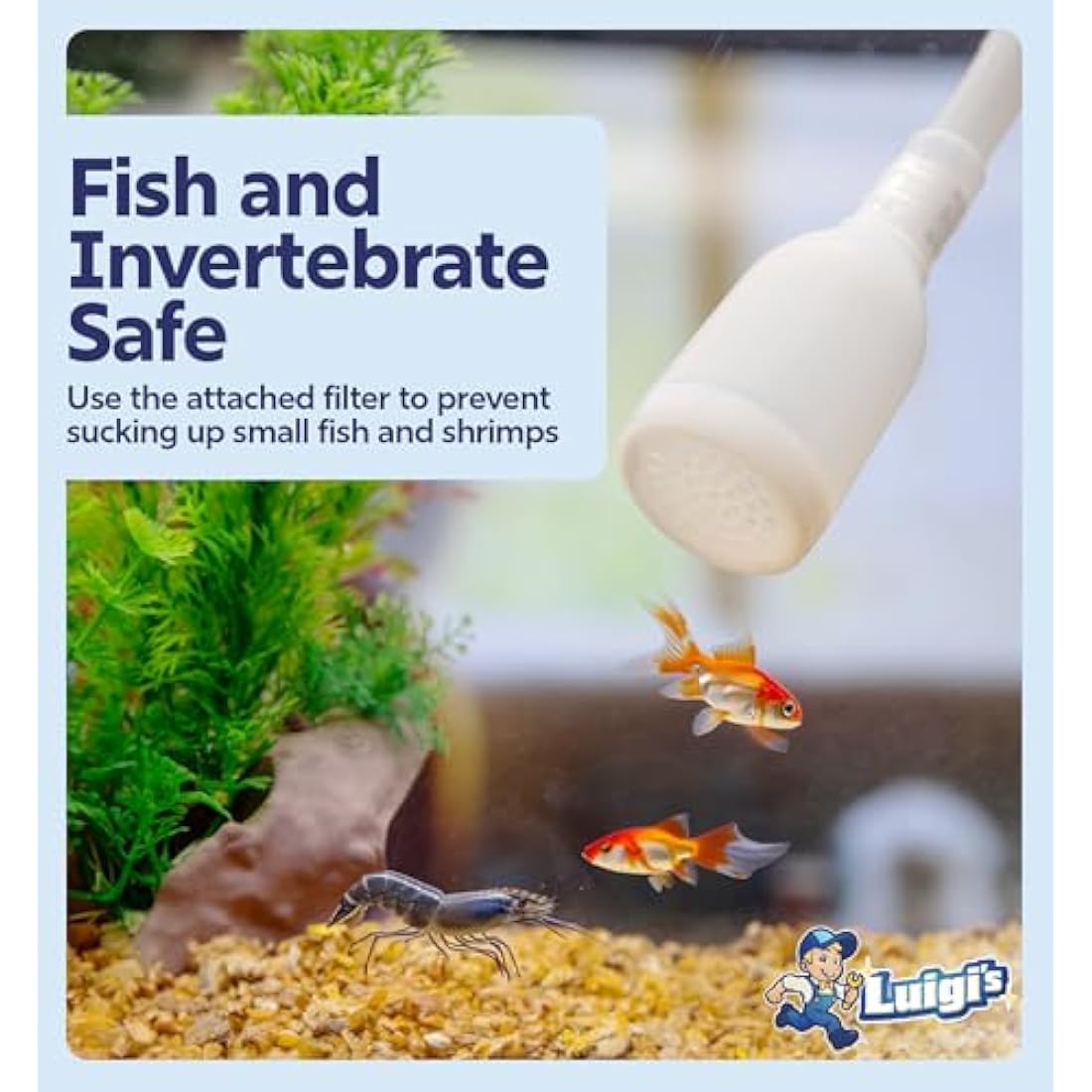 Luigi's Syphon Fish Tank Cleaner for Aquarium - Filtered Hand Vacuum Syphon Pump - 3-in-1 Water Changer and Gravel Washer for Fish Tank - Fish Tank Cleaning Kit