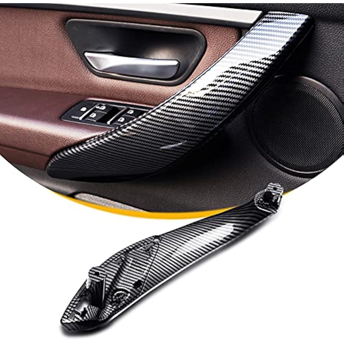 TZYSZDB Black F30 328i Car Door Handle for BMW F30 F31 F32 F33 F34 F36 F80 Inner Door Panel Handles (Front Left) (F30 Front Left, Carbon Fiber)