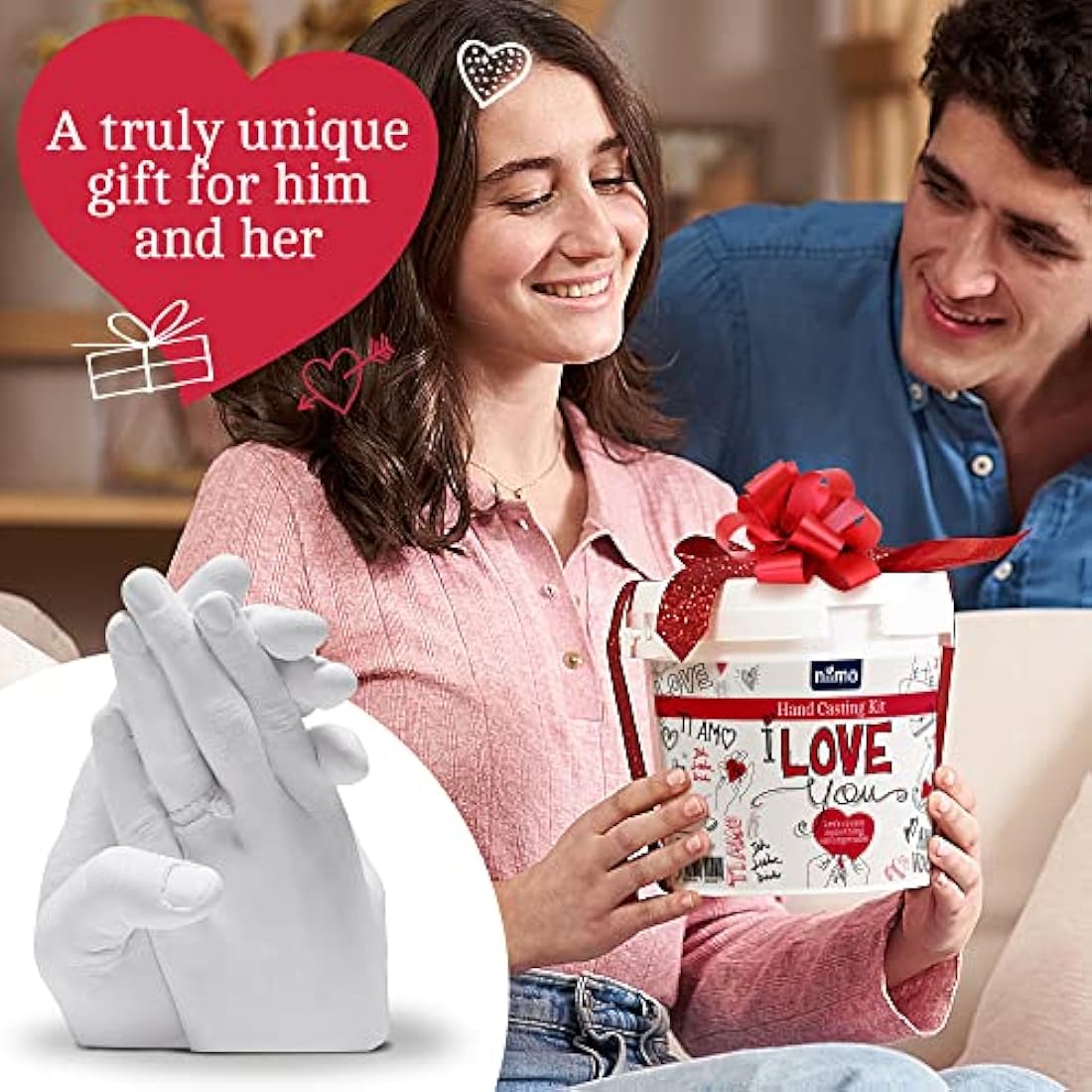 Niimo® 'I Love You' Couples Hand Casting Kit - Fun & Skin-Safe Hand Moulding Kit Couple, Personalised Gifts for Her & Him, with Gift Card & Video Tutorial