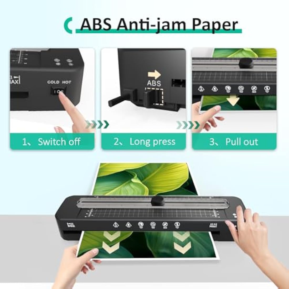 A3 Laminator Machine with 30 Laminating Sheets for A3/A4/A5/A6, Built-in Paper Cutter & Corner Rounder, Cold & Thermal Laminator for Classroom, Home Office, School