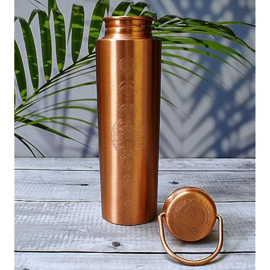 Copper Bottle 7 Chakra 100% Pure Copper and carry bag/Water Bottle/1000ml/Meditation/Gym/Yoga from India (Matt finishing)