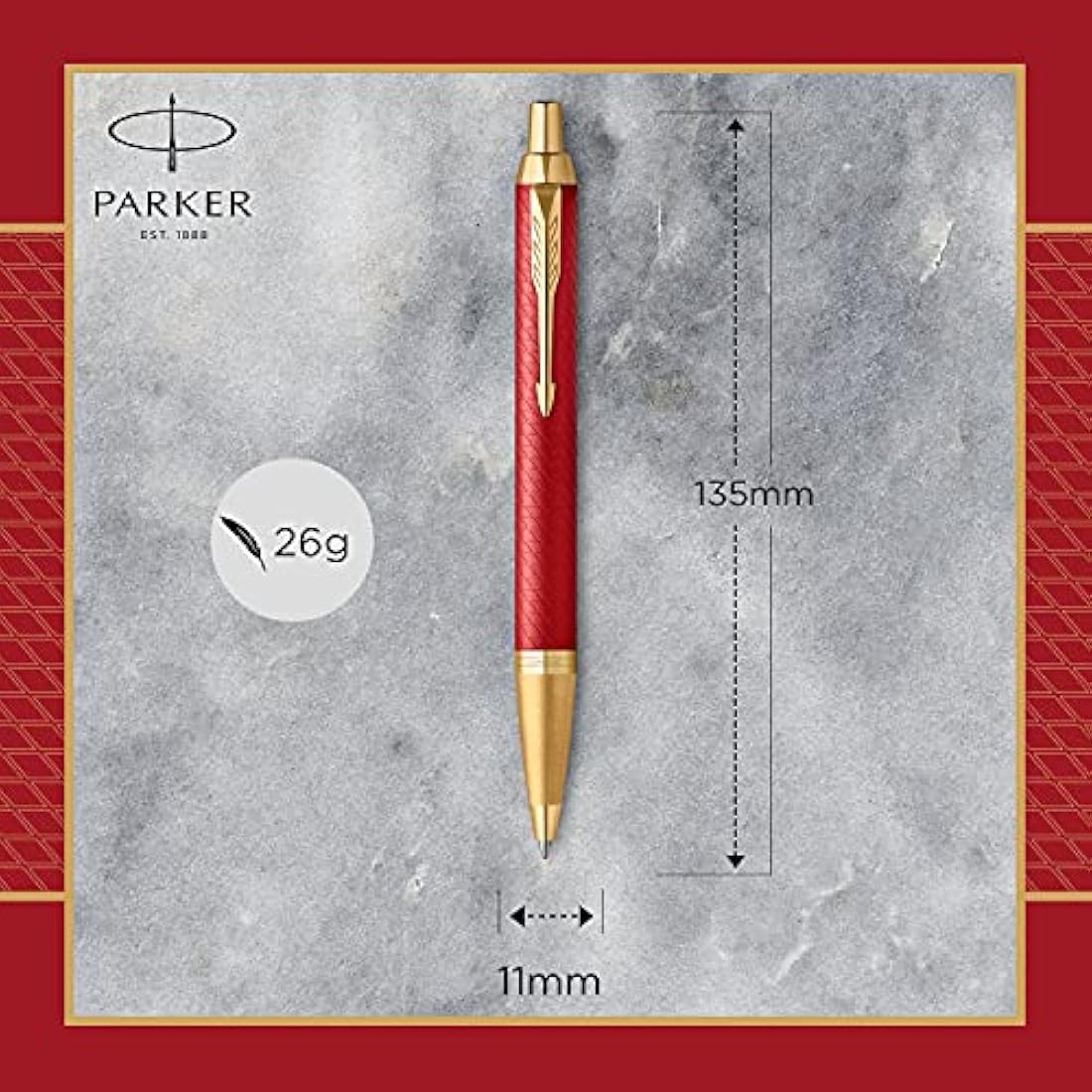 Parker IM Ballpoint Pen | Premium Red Lacquer with Gold Trim | Medium Point with Blue Ink Refill | Gift Box