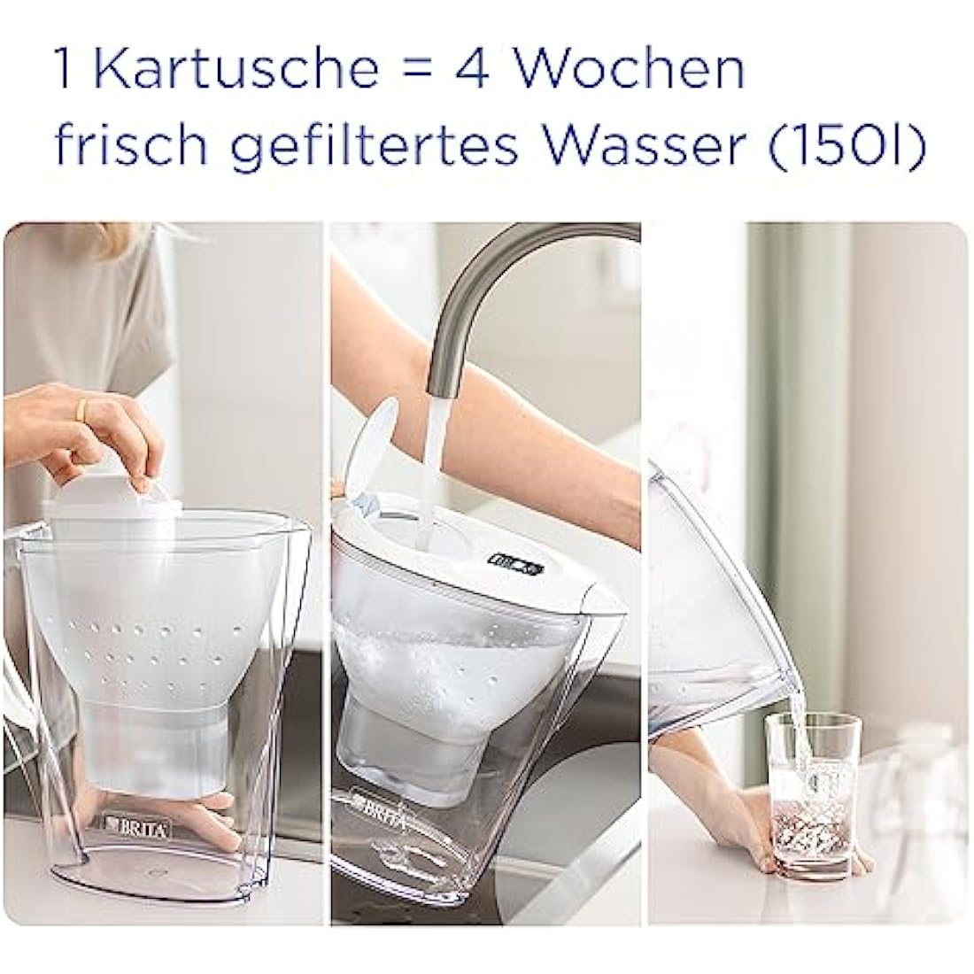 BRITA Marella Water Filter Jug White (2.4L) Starter Pack incl. 3x MAXTRA PRO All-in-1 cartridge - fridge-fitting jug with digital LTI and Flip-Lid - now in sustainable Smart Box packaging