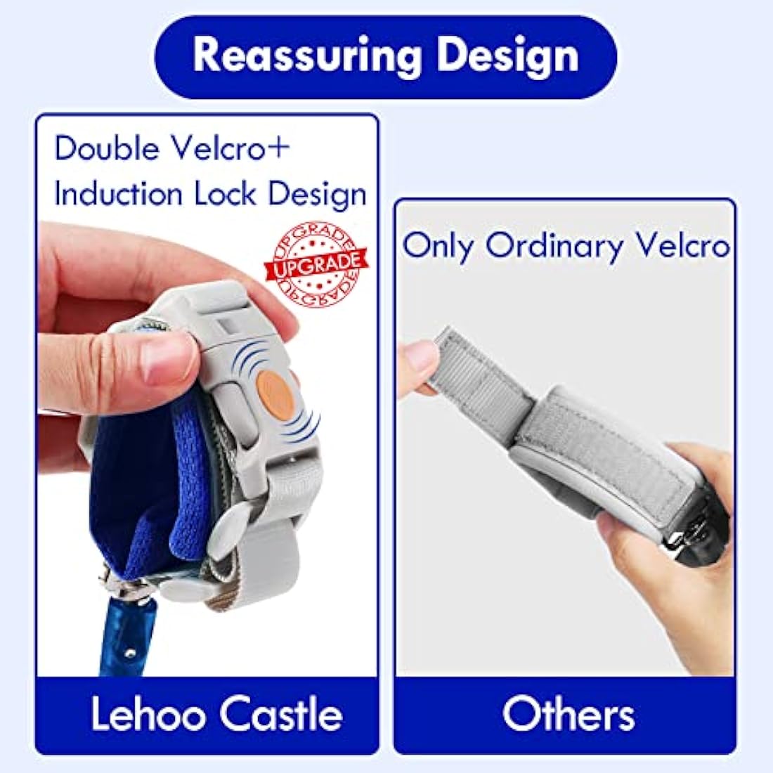 Lehoo Castle Baby Reins for Walking, 1.5M Toddler Reins for Kids with Induction Lock, Anti Lost Wrist Link Wrist Reins, Child Safety Harness for Autism Boys & Girls (Dark Blue)