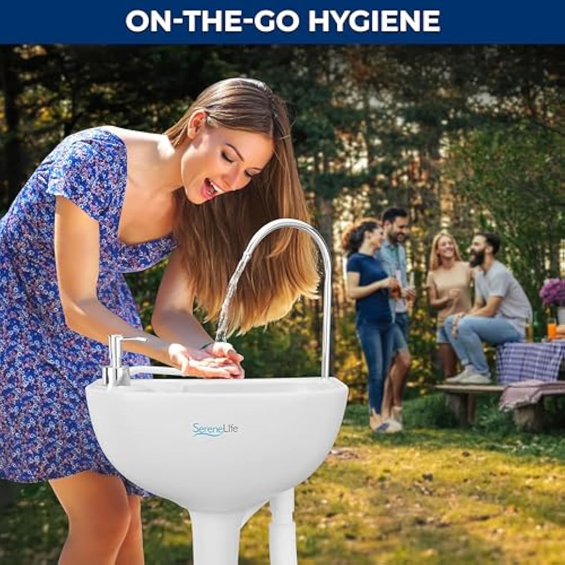 SereneLife Portable Sink, Camping- 19L Water Capacity –Outdoor, Portable Hand Wash Station, Towel Holder & Soap Dispenser, For Outdoor Events, Gatherings, Worksite, & Camping