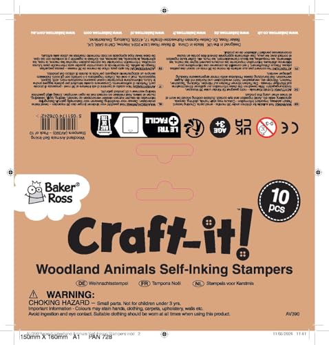 Baker Ross AV390 Self Inking Winter Woodland Stamps For Kids Card Crafts, Teachers or Small Gifts and Prizes! (Pack of 10)