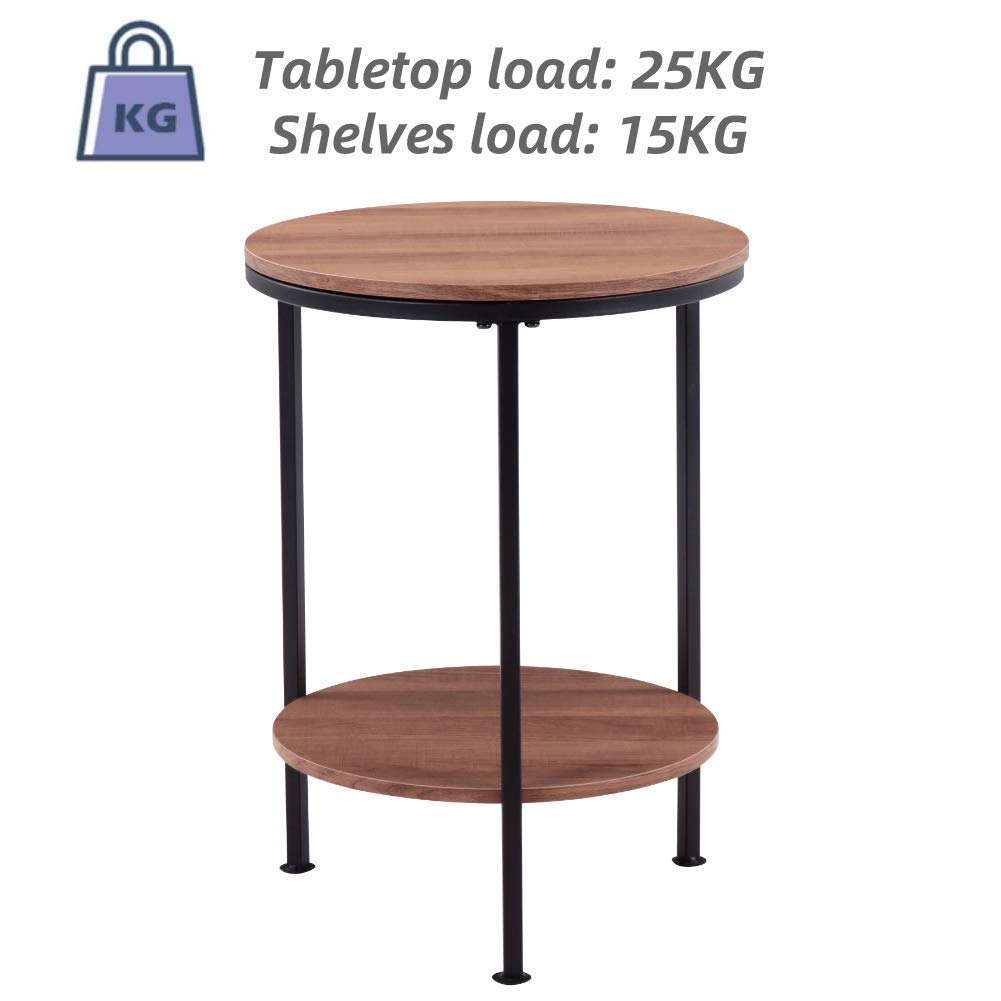 GOLDFAN Round Side Table Small Coffee Table Living Room Telephone Bedside Table Sofa End Round Brown