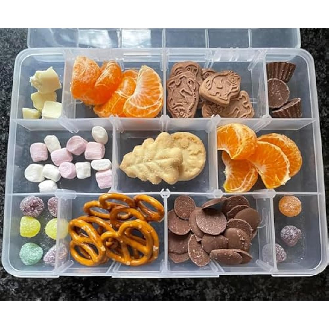 LAifu Snack Box With Compartments, 2 PCS Snackle Box Trays with 18 Removable Grids Compartments, Clear Multi Stackable Plastic Organizer Container for Snack, Fruits, Pills, Beads, Bolts and Nuts