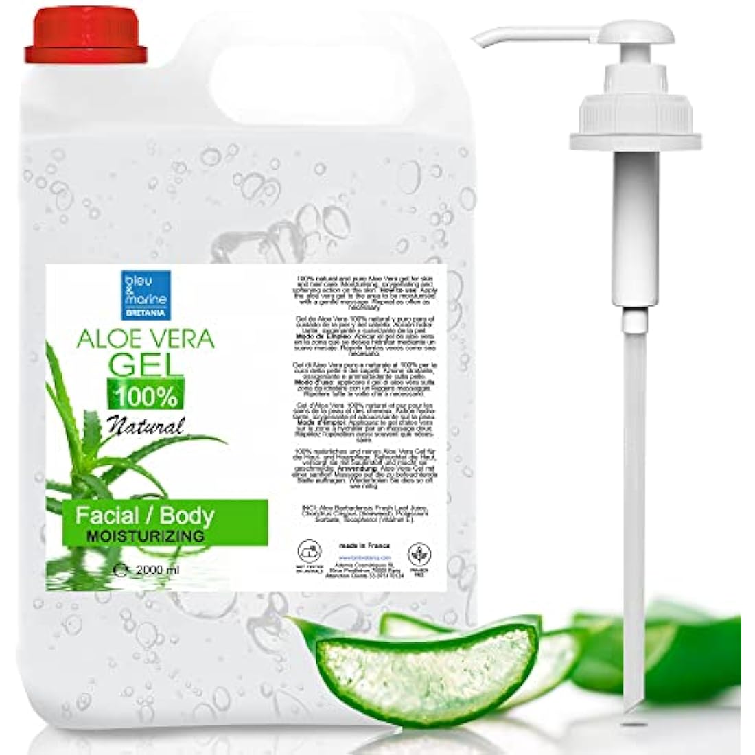 bleu & marine Bretania - 100% Natural Aloe Vera Gel | DIY Home Cosmetics & Hair Care | Skin Moisturising & Elasticity| Rapid Absorption, Clear Gel, 2000 ml