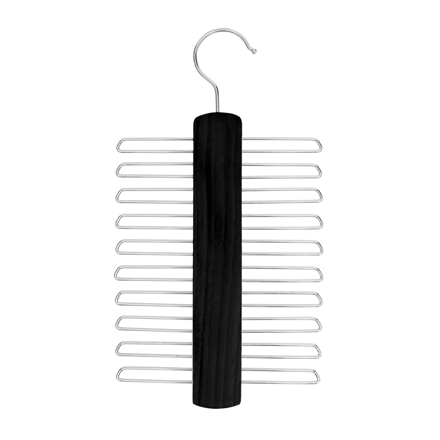 Tie Hanger for Wardrobe | Wooden Tie Organiser for Men with 20 Non-Slip Chrome Bars