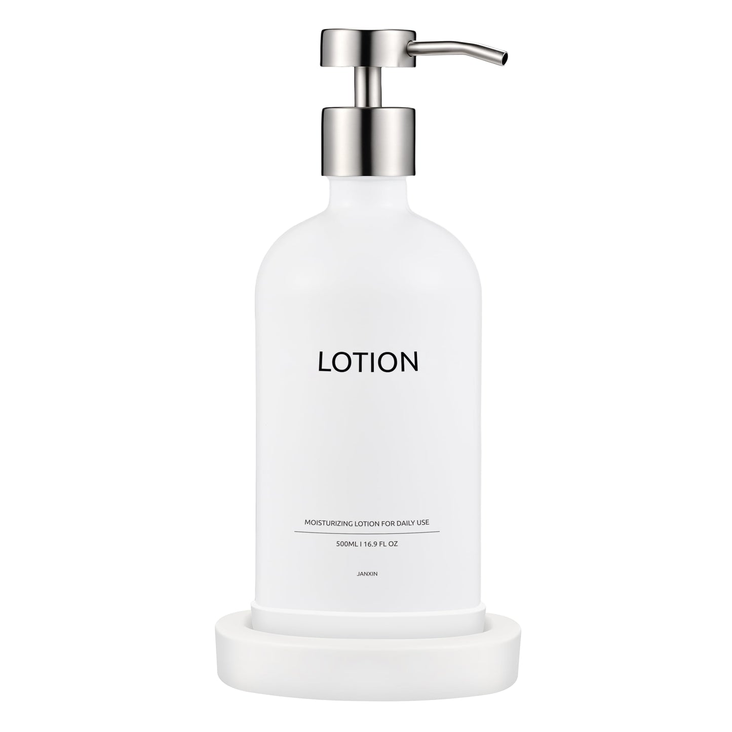Janxin Pump Lotion, Soap Dispenser Bathroom, Glass Pump Bottle Dispenser, Kitchen Soap Dispenser Set, 500ML, With Tray, Suitable for Kitchen(White