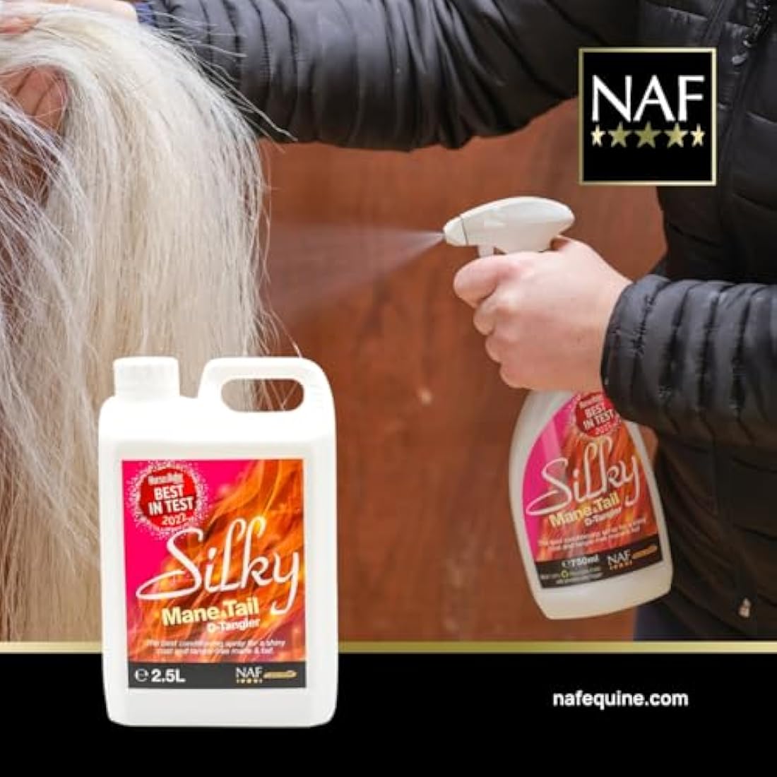 NAF Silky Mane & Tail D-Tangler Spray – 750ml Deluxe Conditioning Detangler for Horses – Smooth, Shiny, Tangle-Free Finish – Non-Greasy, Dust-Repellent Formula