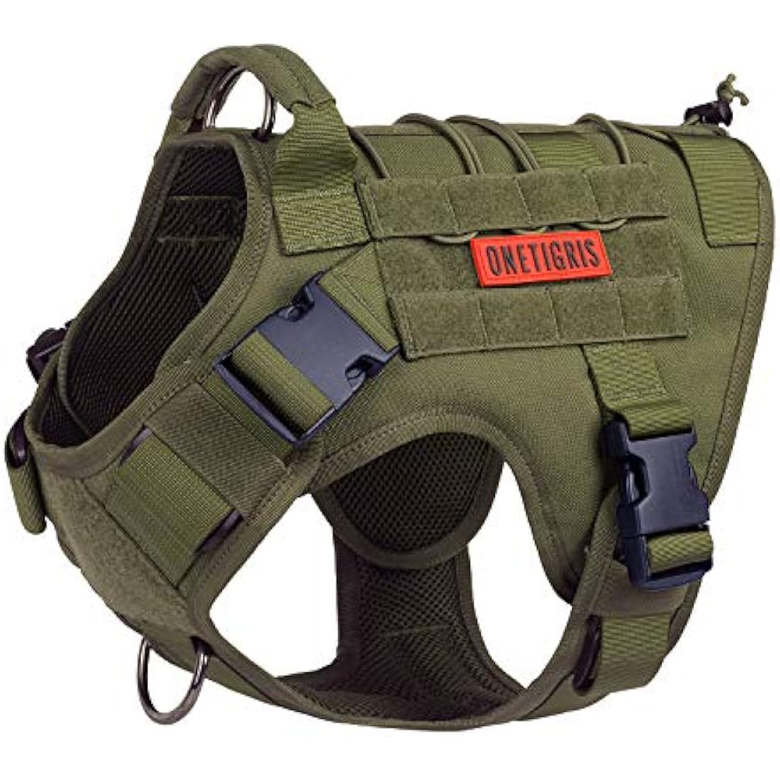 OneTigris Tactical Dog Harness Vest,No-Pull Service Dog Vest with Hook & Loop Panels,Adjustable Dog Vest Harness for Walking Hiking Training(Ranger Green,X-Large)…