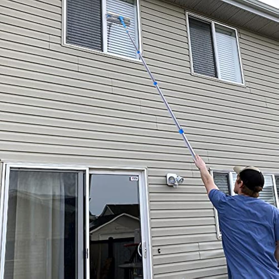 Mitclear 12 Foot (3.7m) Window Squeegee Cleaner Kit, Extension Poles + Silicone Squeegee (12in) + Window Washer, 2 in 1 Windows Glass Cleaning Tool for Indoor/Outdoor High Windows, Blue (IKU-110370)