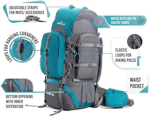 Tripole Walker 55 Litre Rucksack and Backpack for Trekking, Hiking and Backpacking | Laptop Sleeve | Rain Cover | Internal Frame
