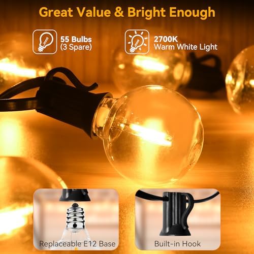 AVANLO LED Outdoor String Lights, 102FT Garden String Lights Mains Powered, Festoon Lights with 55+3 Bulbs for Indoor & Outdoor Décor Wedding Patio Cafe Party