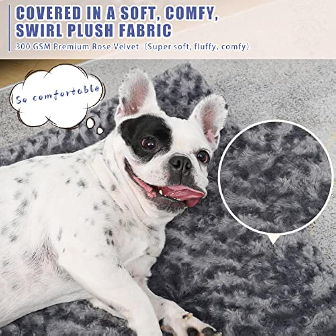 KSIIA Dog Bed Medium Washable, Calming Crate Mattress with Non Skid Bottom, Fluffy Anti Anxiety Dog Beds, Pet Pillow Cushion, Dark Grey, 76x52x7cm