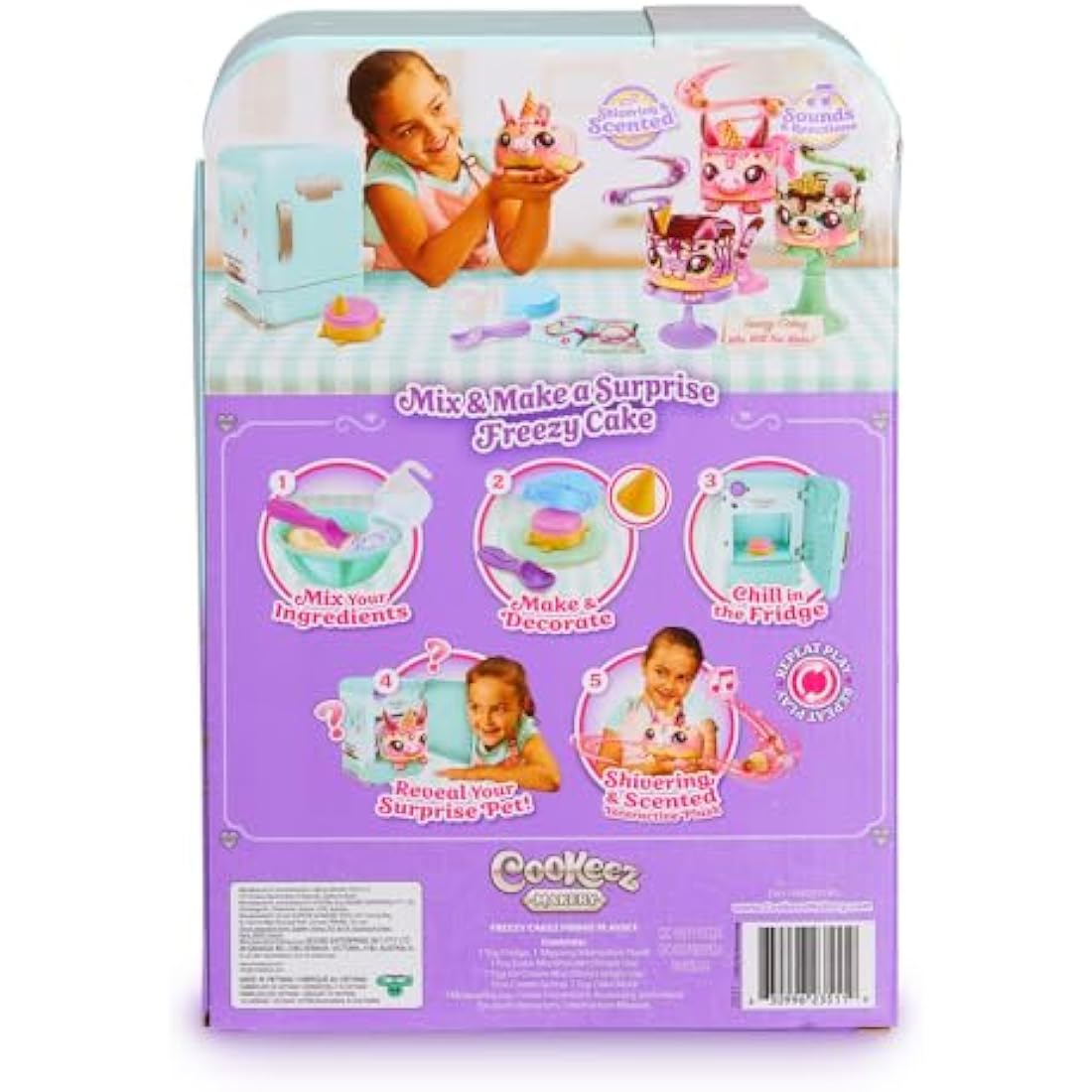 Cookeez Makery Freezy Cakez Mix & Decorate your plush best friend! Place your cake mix in the freeze And Be Amazed When A Scented, Shivering, Interactive Plush Friend comes out!