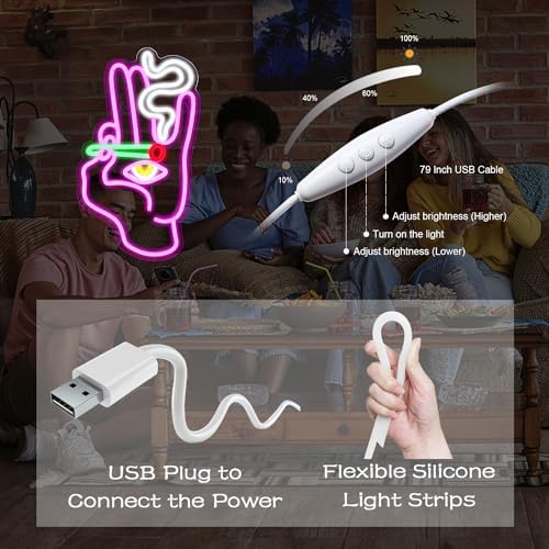 Looklight Evil Eye Neon Signs Hand Eye Neon Signs Pink White Led Neon Signs for Wall Decor, Hamsa Neon Sign, USB Eye Neon Light Signs for Bedroom Game Room Home Bar Pub Cafes Party Gift
