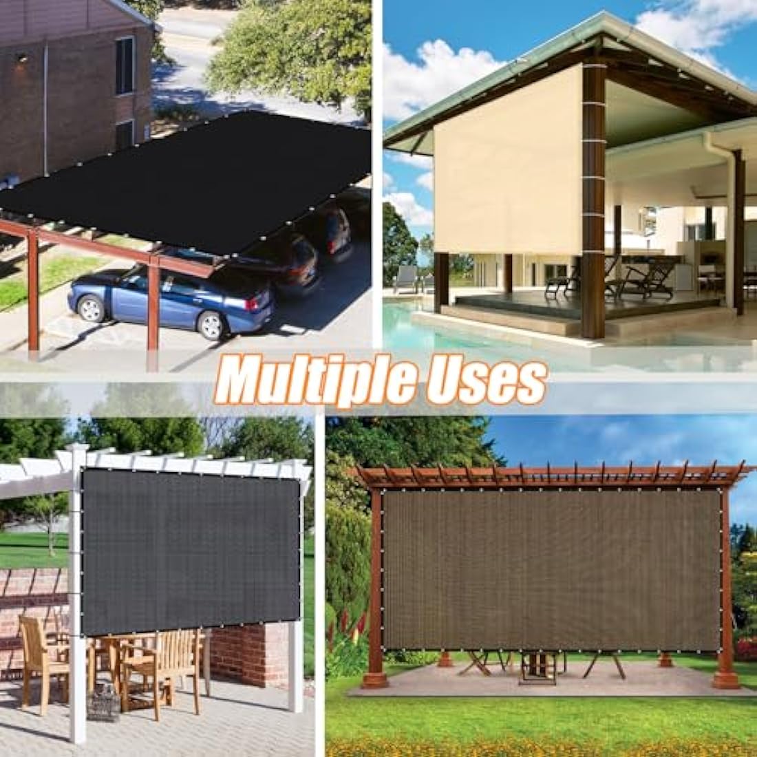 KANAGAWA 90% Sun Shade Cloth 12'X 20' Outdoor Pergola Shade Cover Canopy with Grommets UV Block Privacy Screen for Patio, Backyards, Outdoor, Carport, Garden, Mocha
