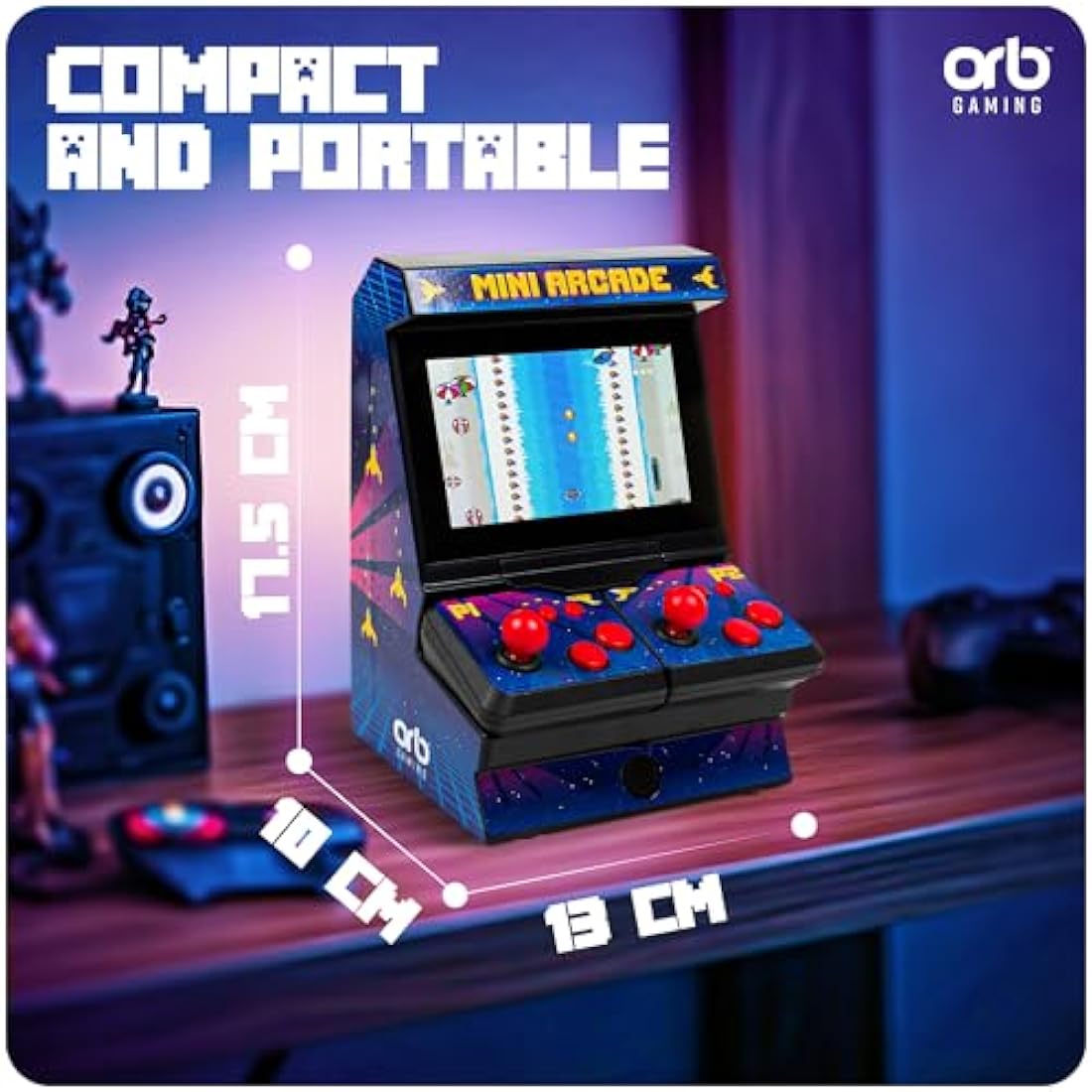 Mini Arcade Machine, handheld console, Plug and Play TV Games, 2 Player, 300 In-Built Games, 8-Bit Retro Arcade Games, 4.3” Full Colour Screen, 2 x Wireless Joysticks, for Men and Women - Thumbs Up!