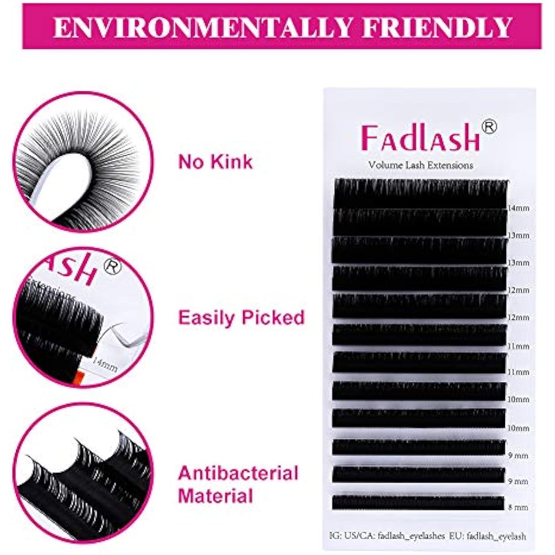 Fadlash Individual Classic Eyelash Extension 0.20mm D Curl 8-14mm Mixed Tray 1:1 Matte Black Professional Classic Individual Lashes