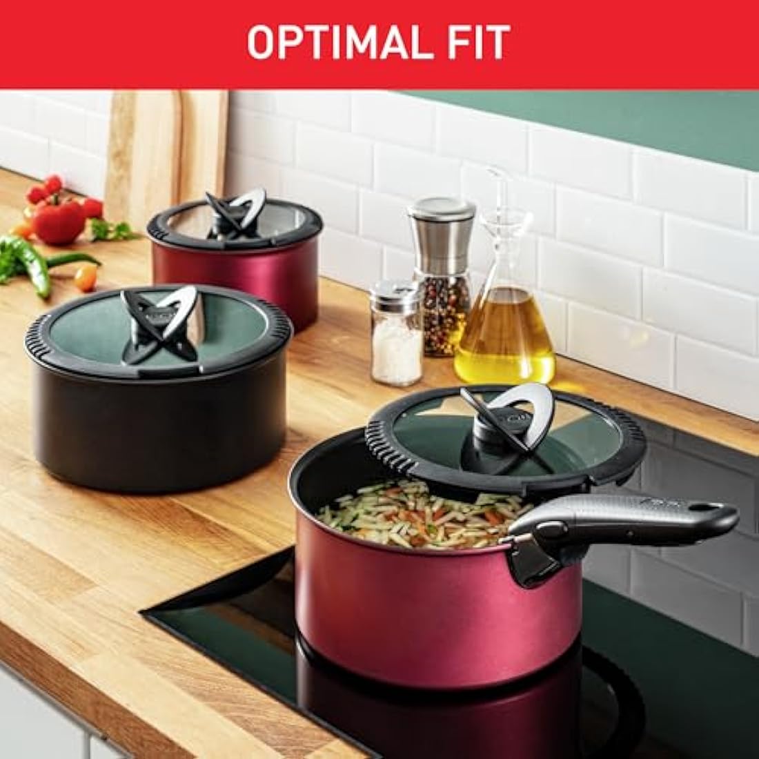 Tefal Ingenio L9931012 3 Piece Glass Lids, 18-18-20, Black