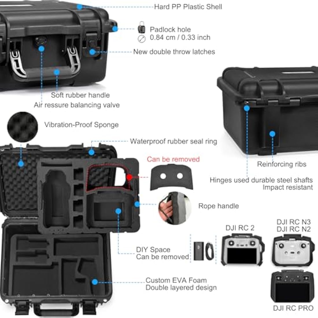 LEKUFEE Waterproof Hard Case Compatible with DJI Air 3S/DJI Air 3/DJI RC2/DJI RC N3/RC N2/DJI Goggles 3/ Goggles 2/Goggles Integra/DJI RC Motion 3/RC Motion 2 and Accessories(Case Only)
