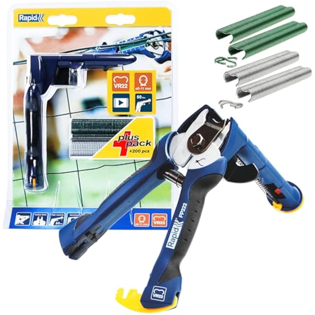 Rapid FP222 Fence Pliers for VR22 Fence Hogrings with High Capacity Magazine, Ergonomic Soft Handle, and Easy Storage Features, Includes 200 VR22 Hogrings (40303112)