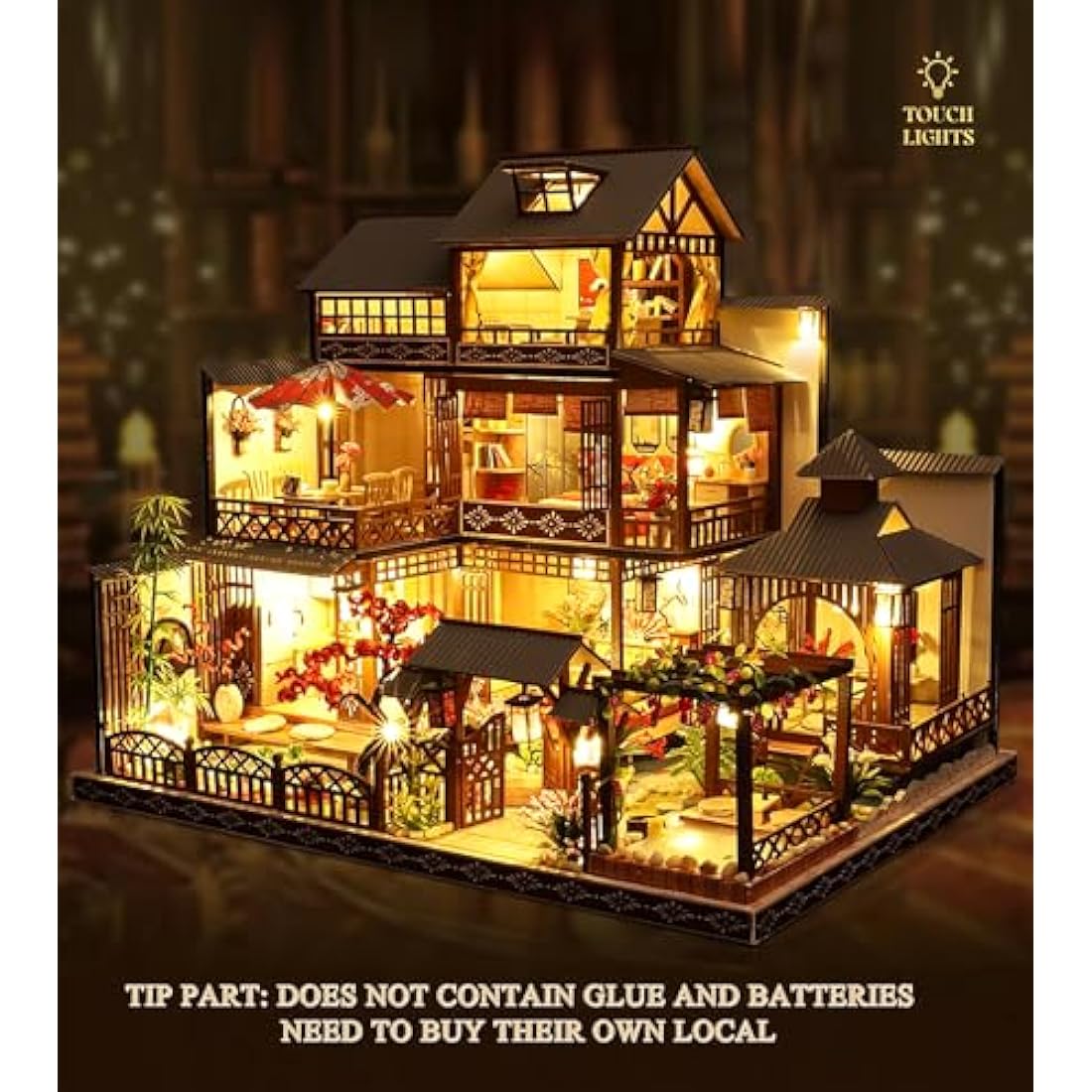 Spilay Diy Miniature House Kit, Mini Handmade Doll House with LED & Dust Cover & Music Box, 1:24 Scale Creative Handmade Craft Gift for Adults & Teens (Age 14+) - Japanese Yaquan Courtyard P006